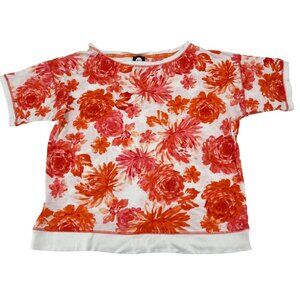 Jones‎ New York Sport Floral Print Short Sleeve Top XL Orange Red